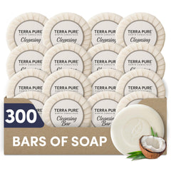 Terra Pure travel-size hotel bar soap for guest rooms with Aloe and Olive Oil for gentle cleansing.