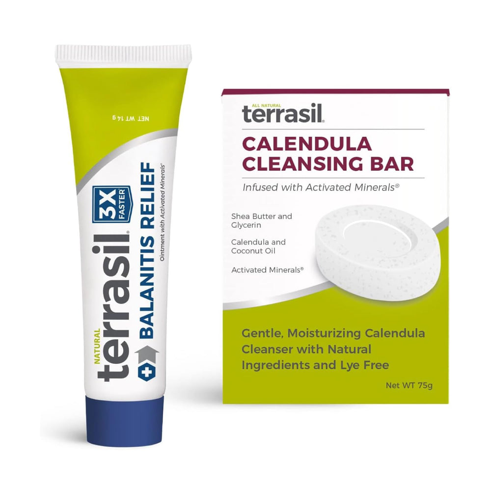 Terrasil Balanitis Relief tube close-up showing soothing ointment texture for potential symptom relief