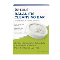 Terrasil Balanitis Soap packaging highlights daily cleansing for sensitive skin care.
