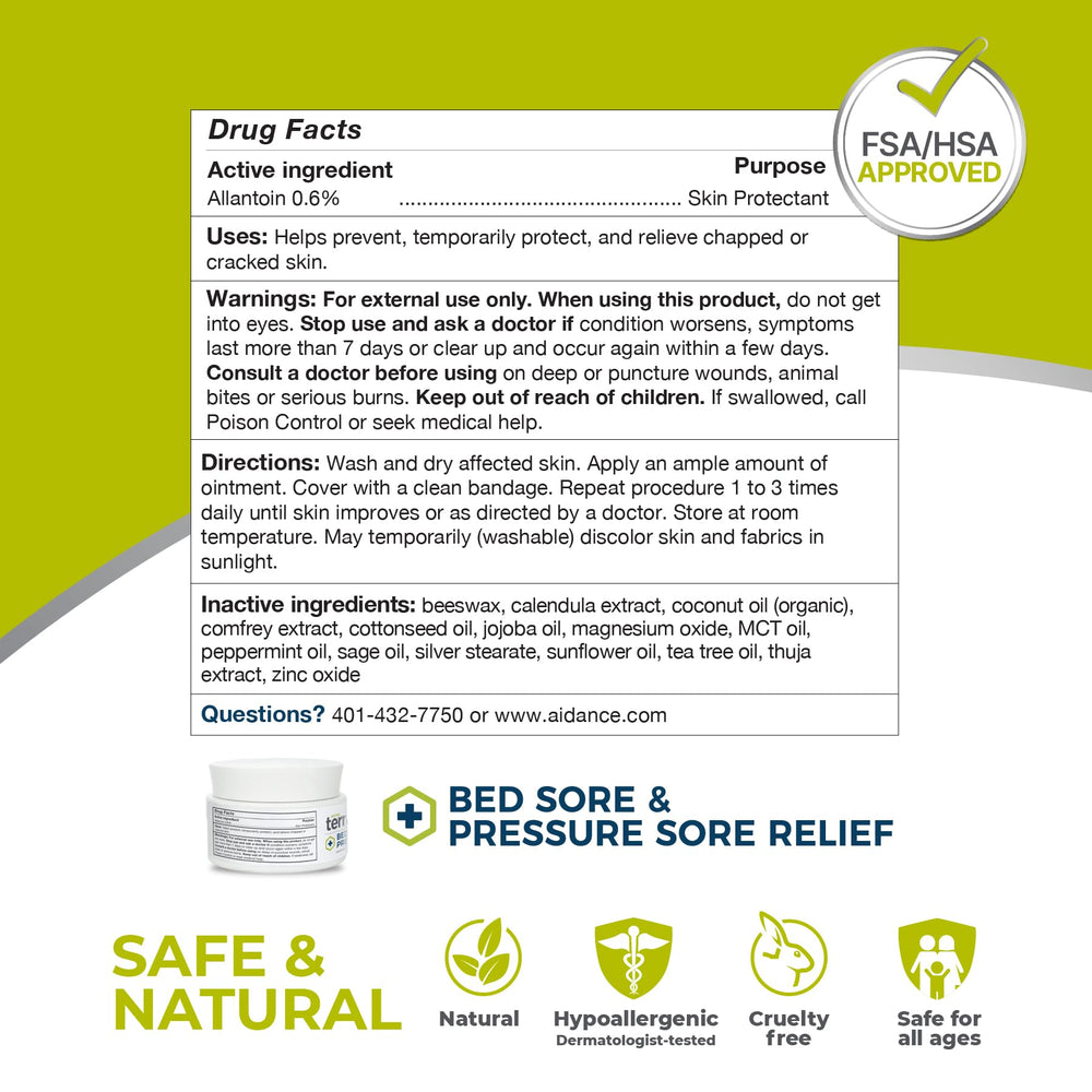 Terrasil Bed Sore Cream USA manufacturing label on jar.