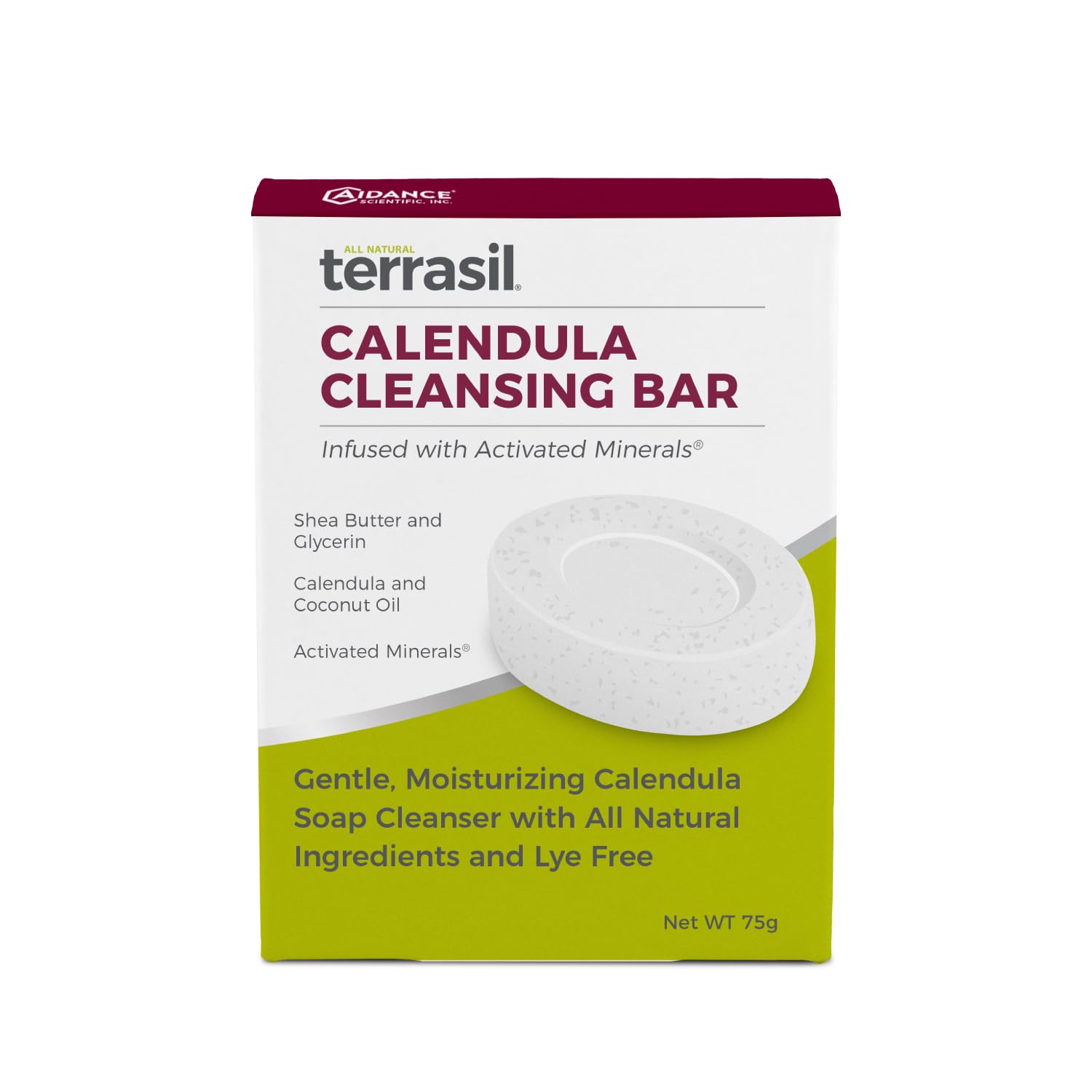 Terrasil Calendula Soap Bar packaging showing gentle formulation for irritated skin