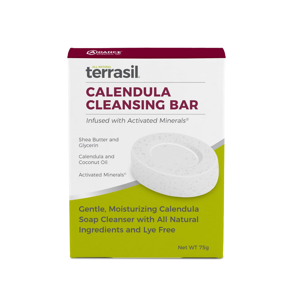 Terrasil Calendula Soap Bar packaging showing gentle formulation for irritated skin