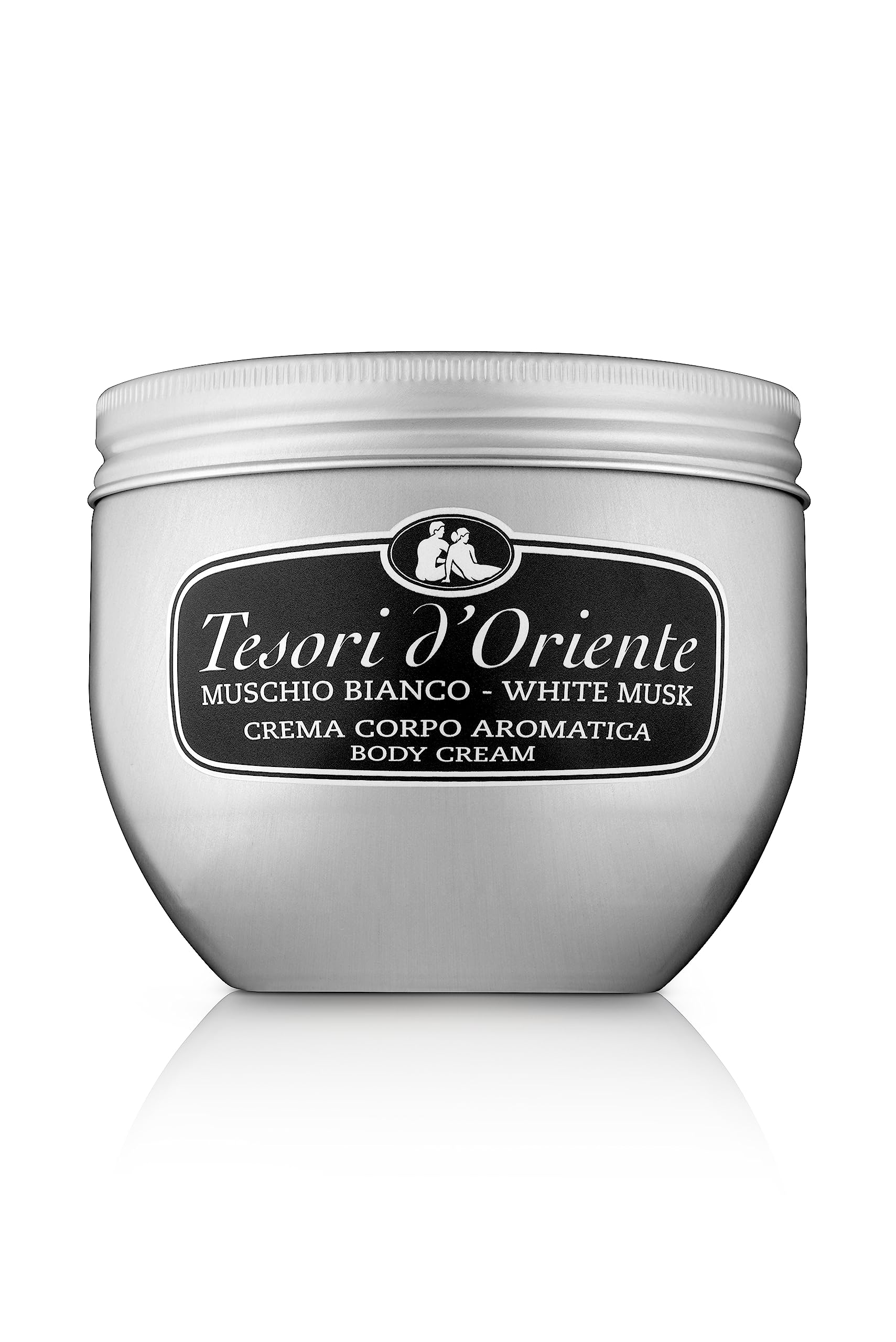 Tesori d'Oriente body cream bottle with white musk nourishes skin deeply.