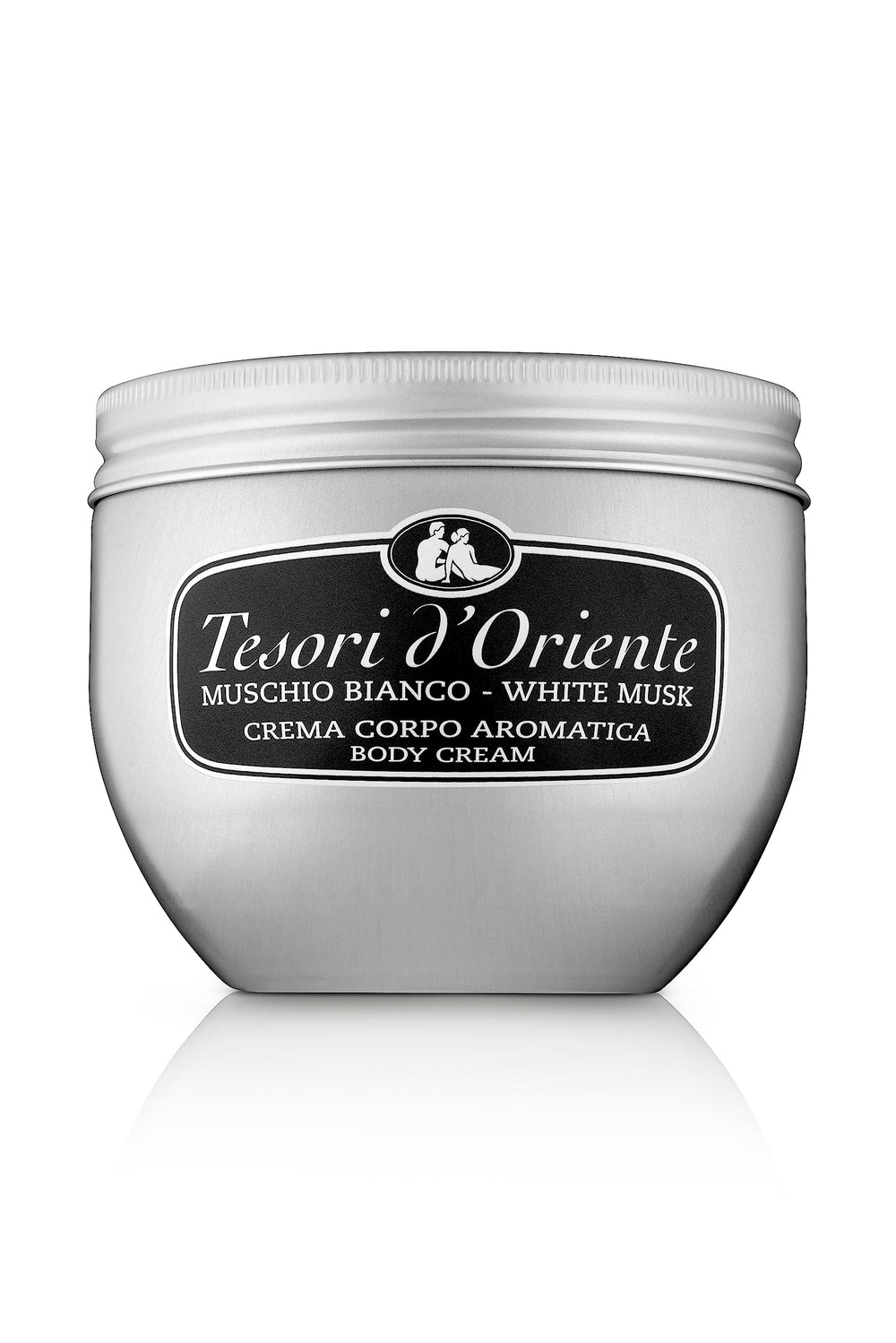 Tesori d'Oriente body cream bottle with white musk nourishes skin deeply.