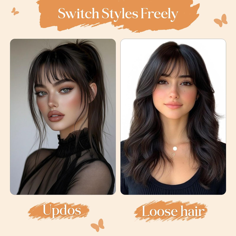 TESSHAIR clip-in bangs in #02 dark brown for seamless matching and styling flexibility.