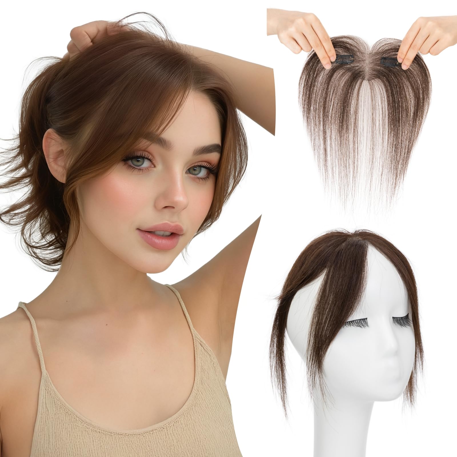 TESSHAIR clip-in bangs show lightweight, invisible placement for natural daily wear.