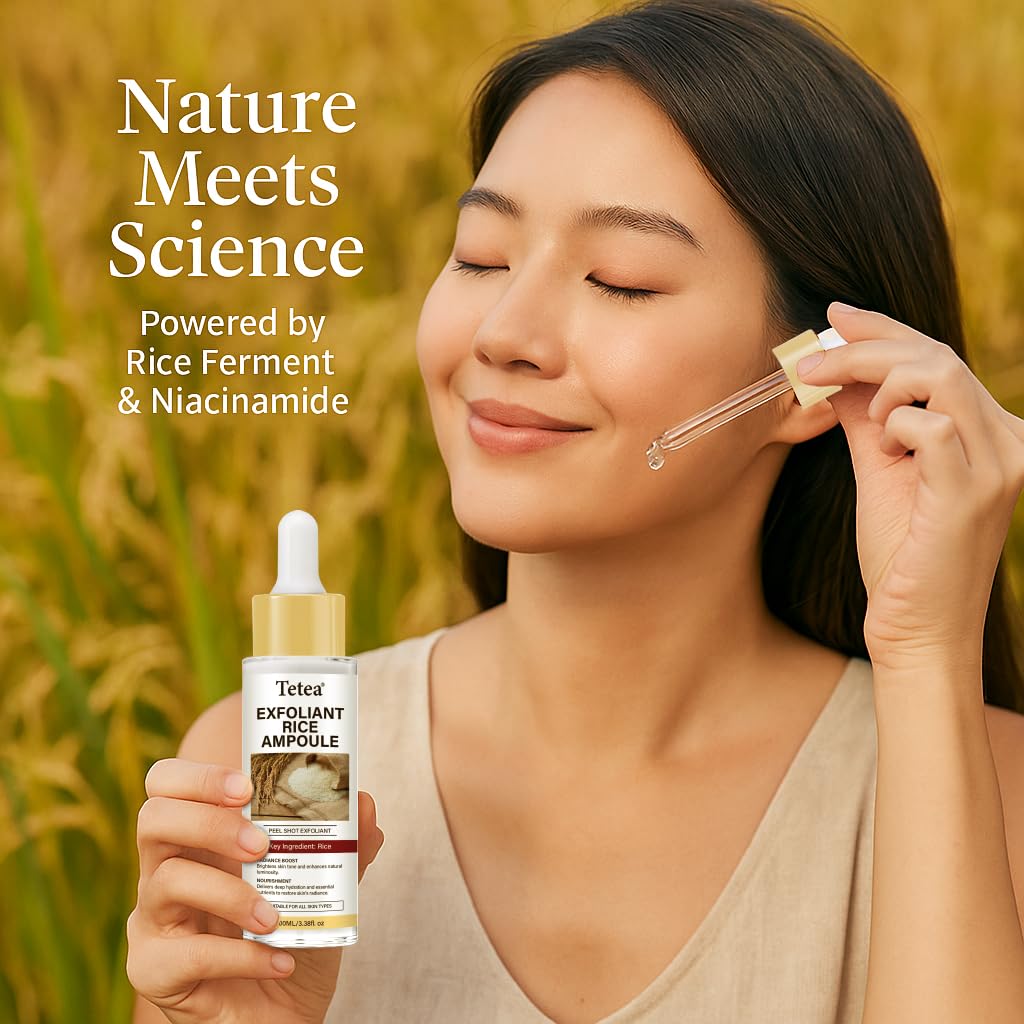 Tetea Peel Shot Glow White Rice ampoule bottle highlights radiant skin benefits.