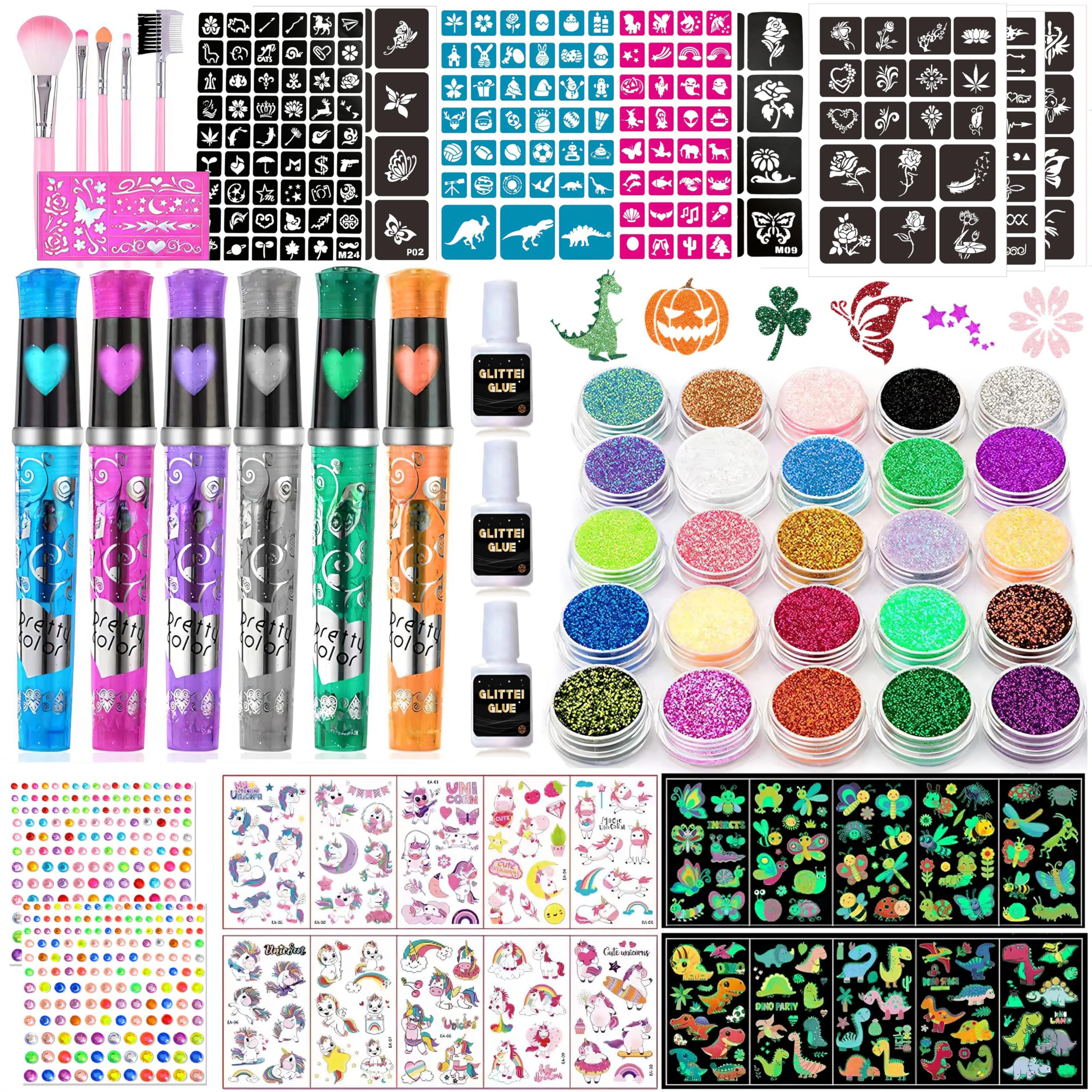 TEUVO glitter tattoo kit with 25 colors for vibrant temporary designs