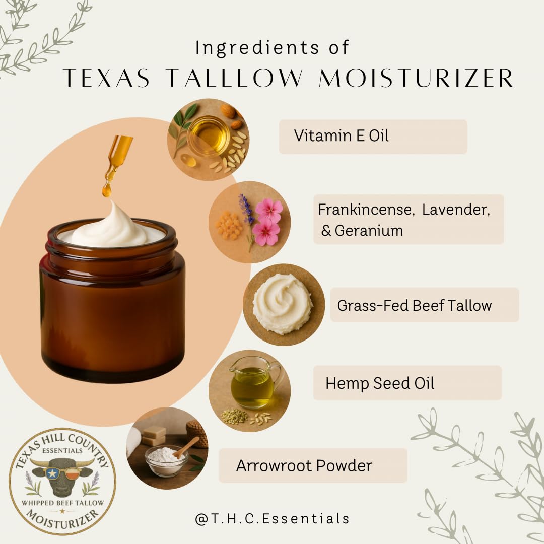 Texas Hill Country Essentials beef tallow moisturizer on the body, providing hydration.