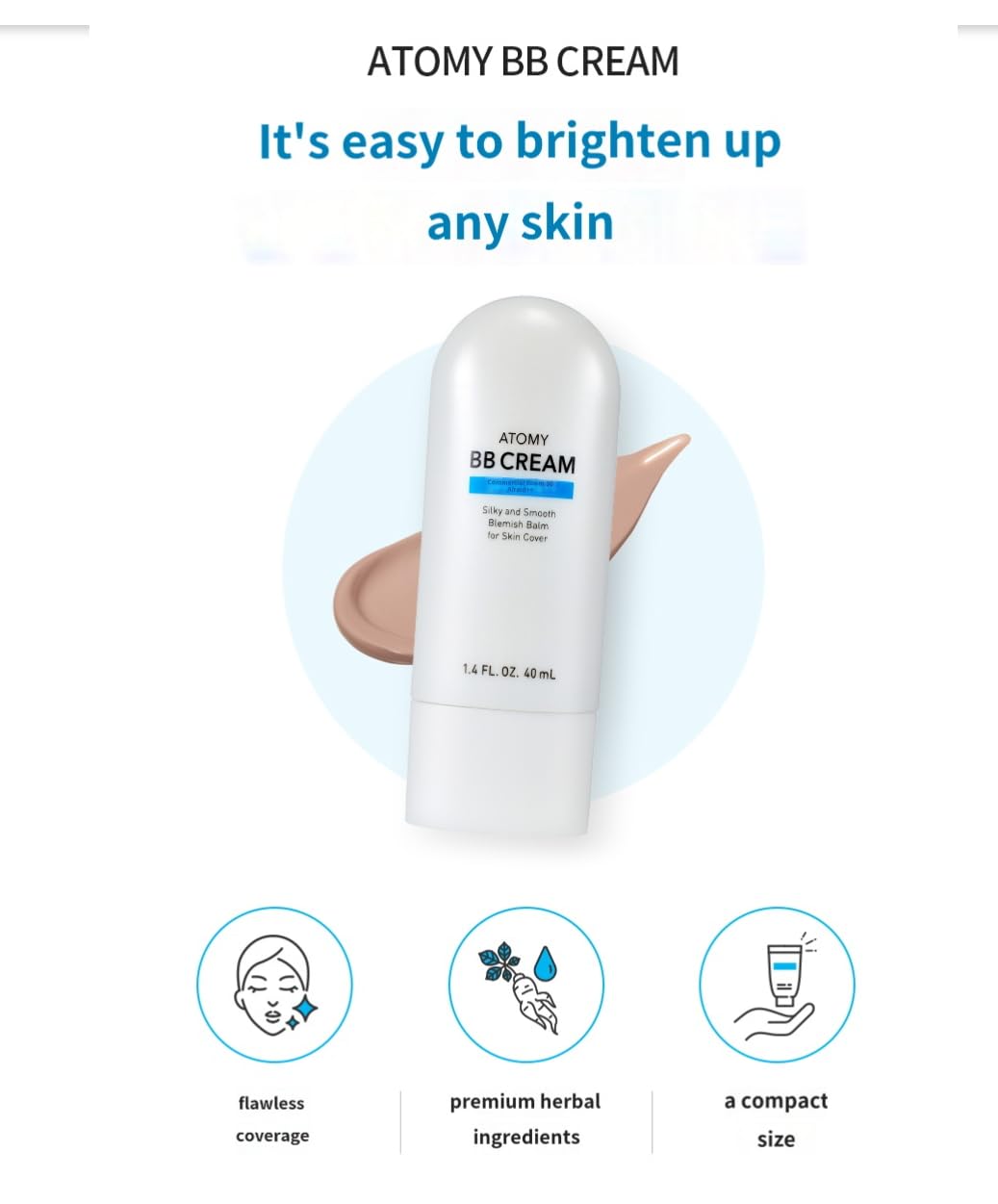 TG153 A.t.o.m.y BB Cream swatch showing natural, buildable coverage
