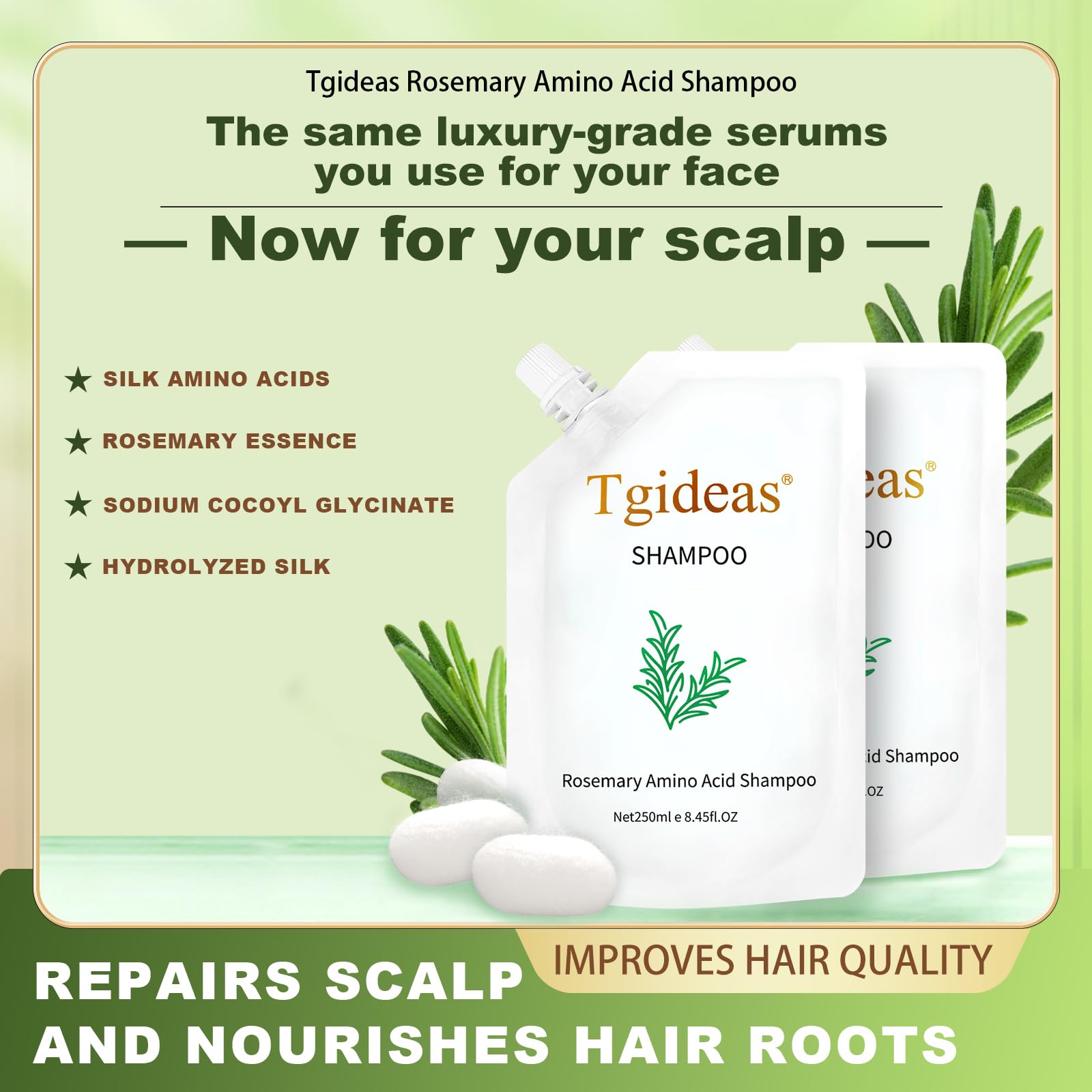Tgideas Rosemary Amino Acid Shampoo pour demonstrating easy application