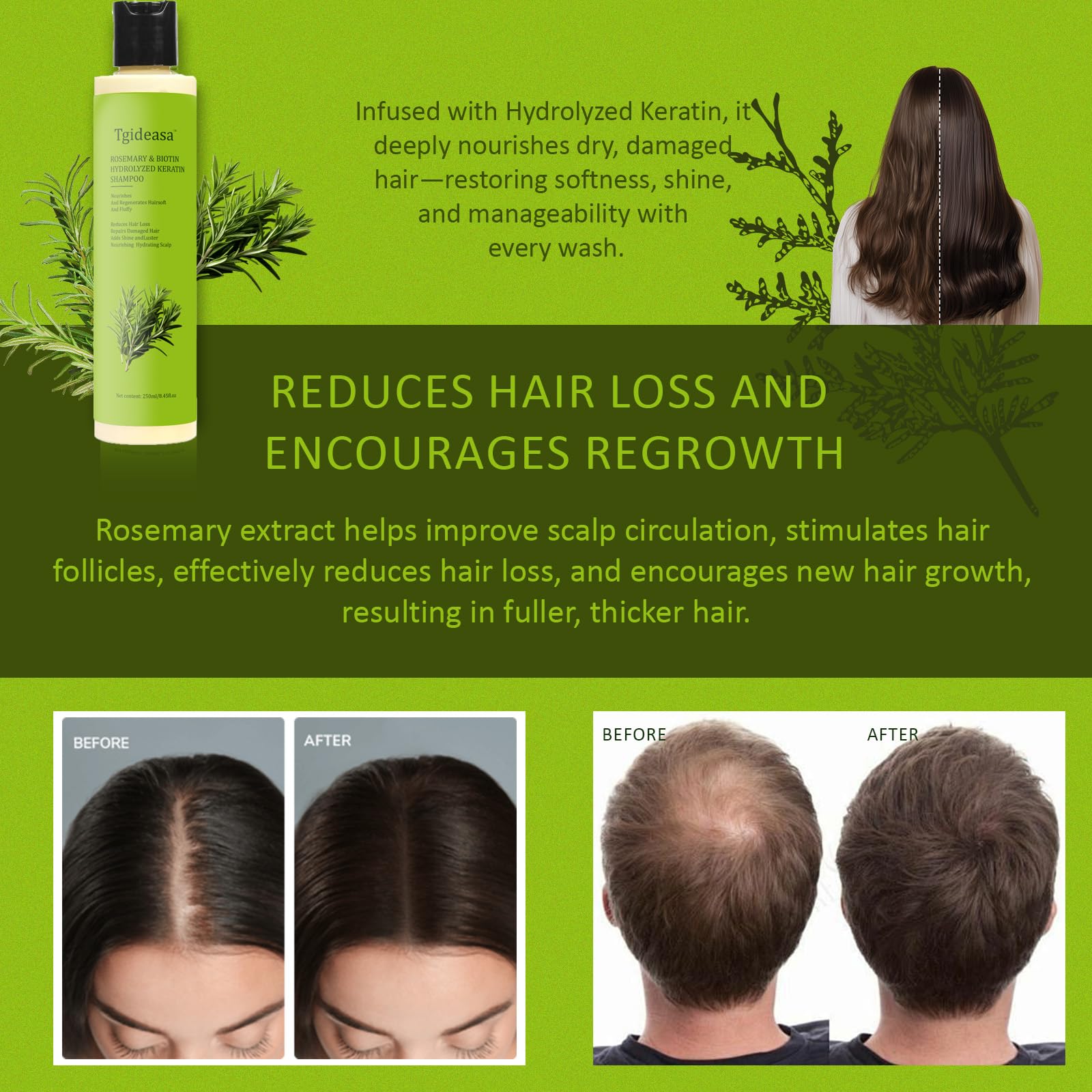 TGIDEASA Rosemary Shampoo lather demonstrates gentle daily cleansing