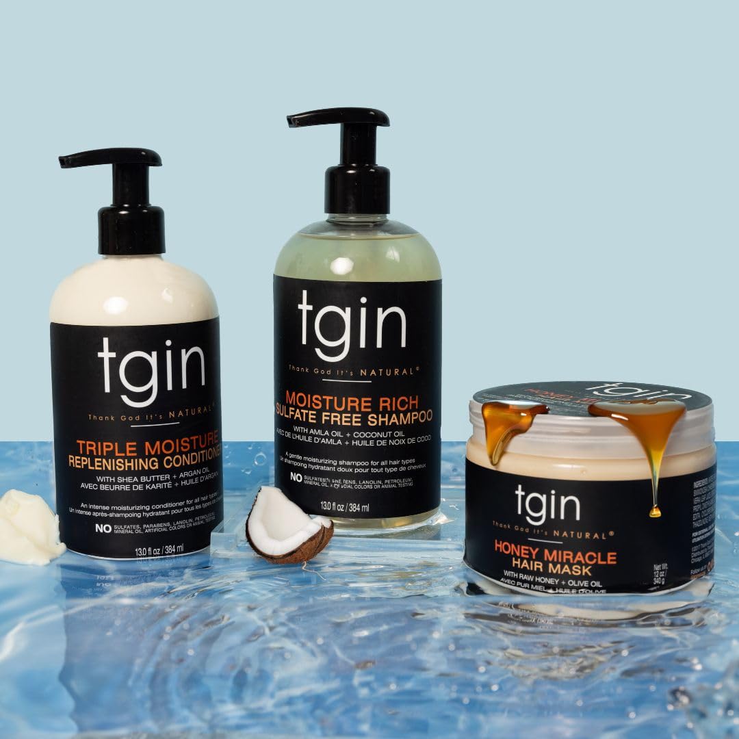 tgin Conditioner ingredients shea, argan, jojoba—deep hydration and sealing
