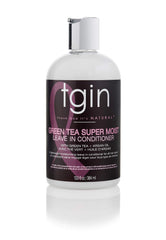 tgin Green Tea Super Moist Leave-In bottle delivering lightweight hydration for curls