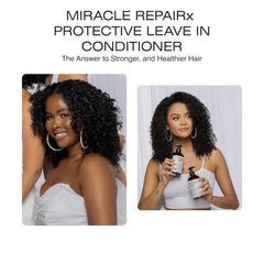 Curly model using Miracle RepaiRx for soft, manageable hair