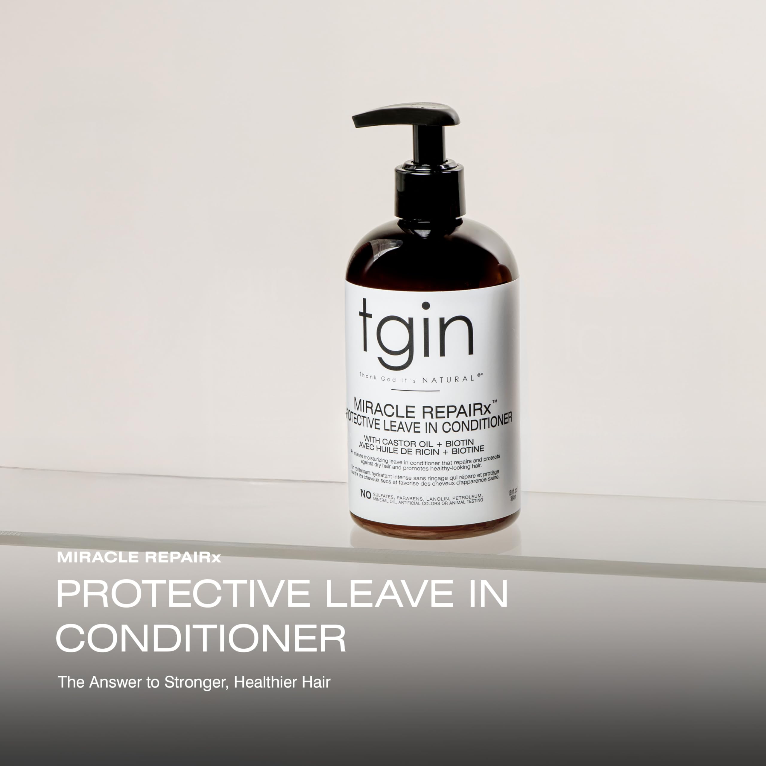 tgin Miracle RepaiRx leave-in conditioner pump bottle for easy application