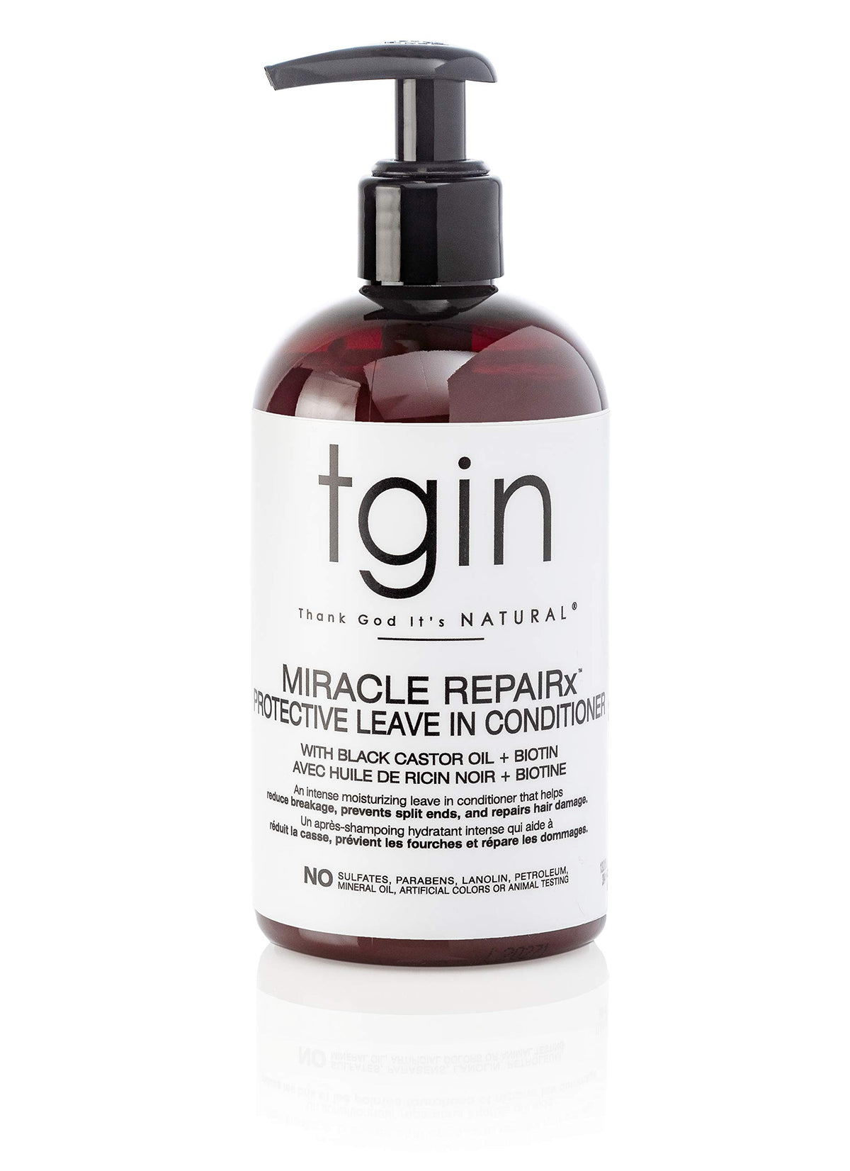Thank God It's Natural tgin Miracle RepaiRx bottle displaying protective leave-in conditioner