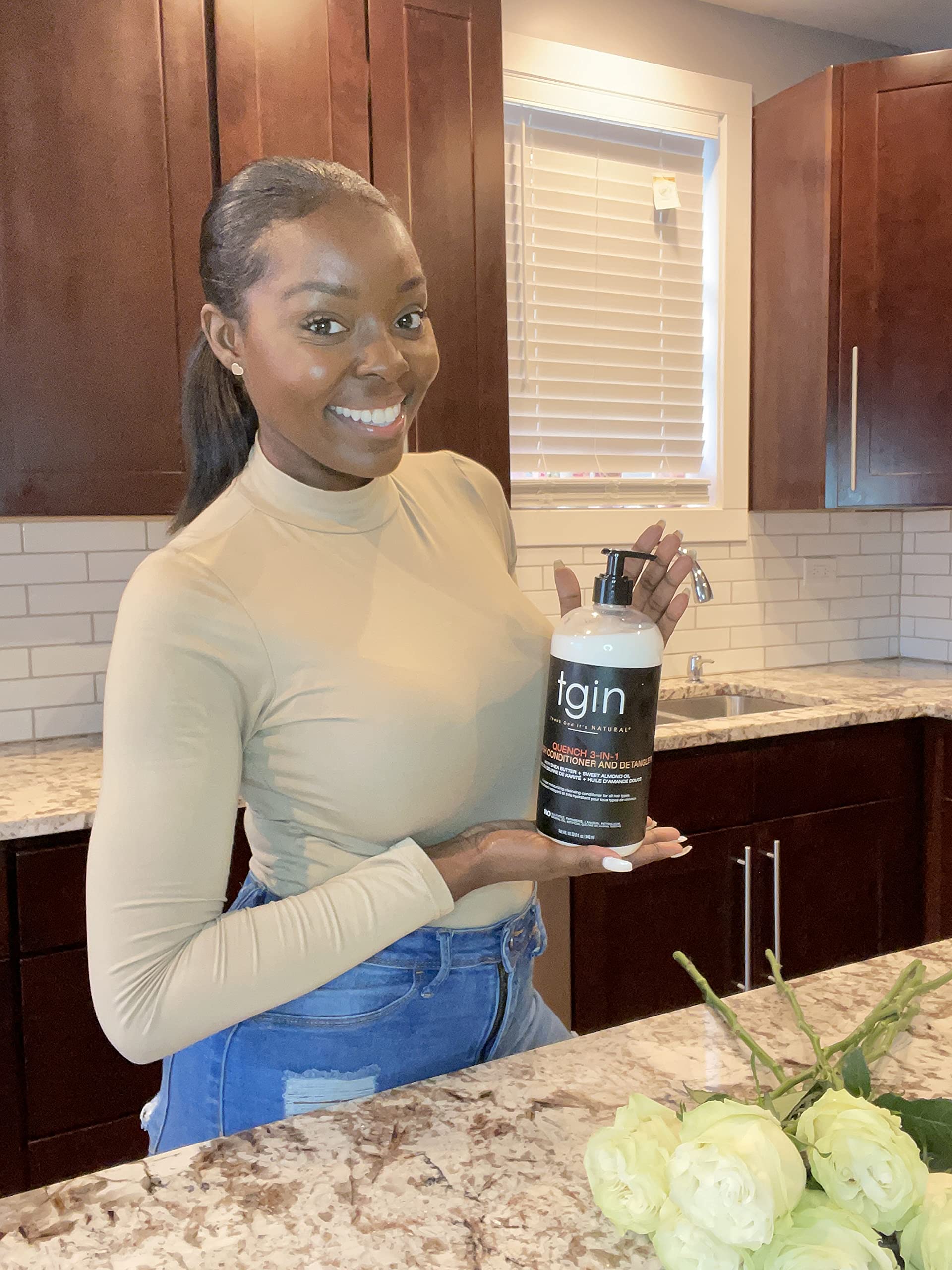 tgin Quench packaging featuring almond oil hints at nourishing routine