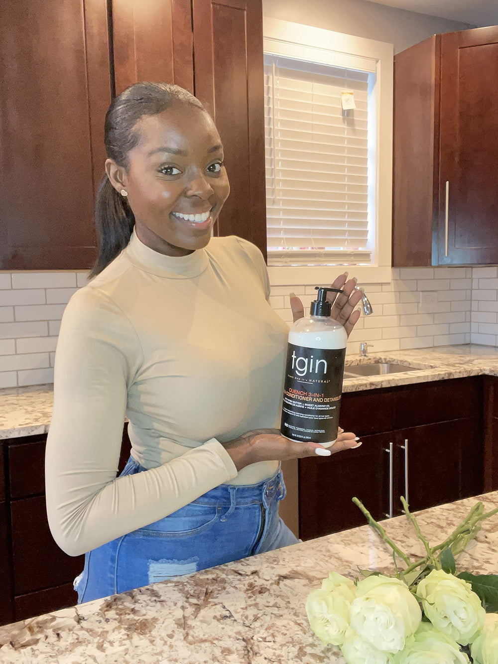 tgin Quench packaging featuring almond oil hints at nourishing routine