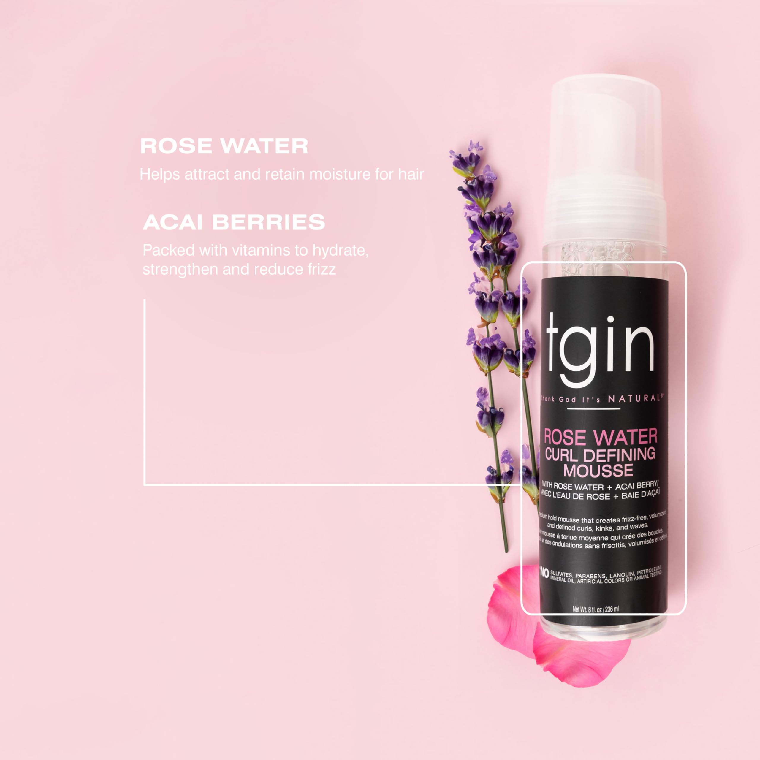 tgin Rose Water Curl Defining Mousse in-use shot ready for styling