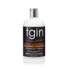 tgin triple moisture conditioner bottle closeup demonstrates hydration for soft curls