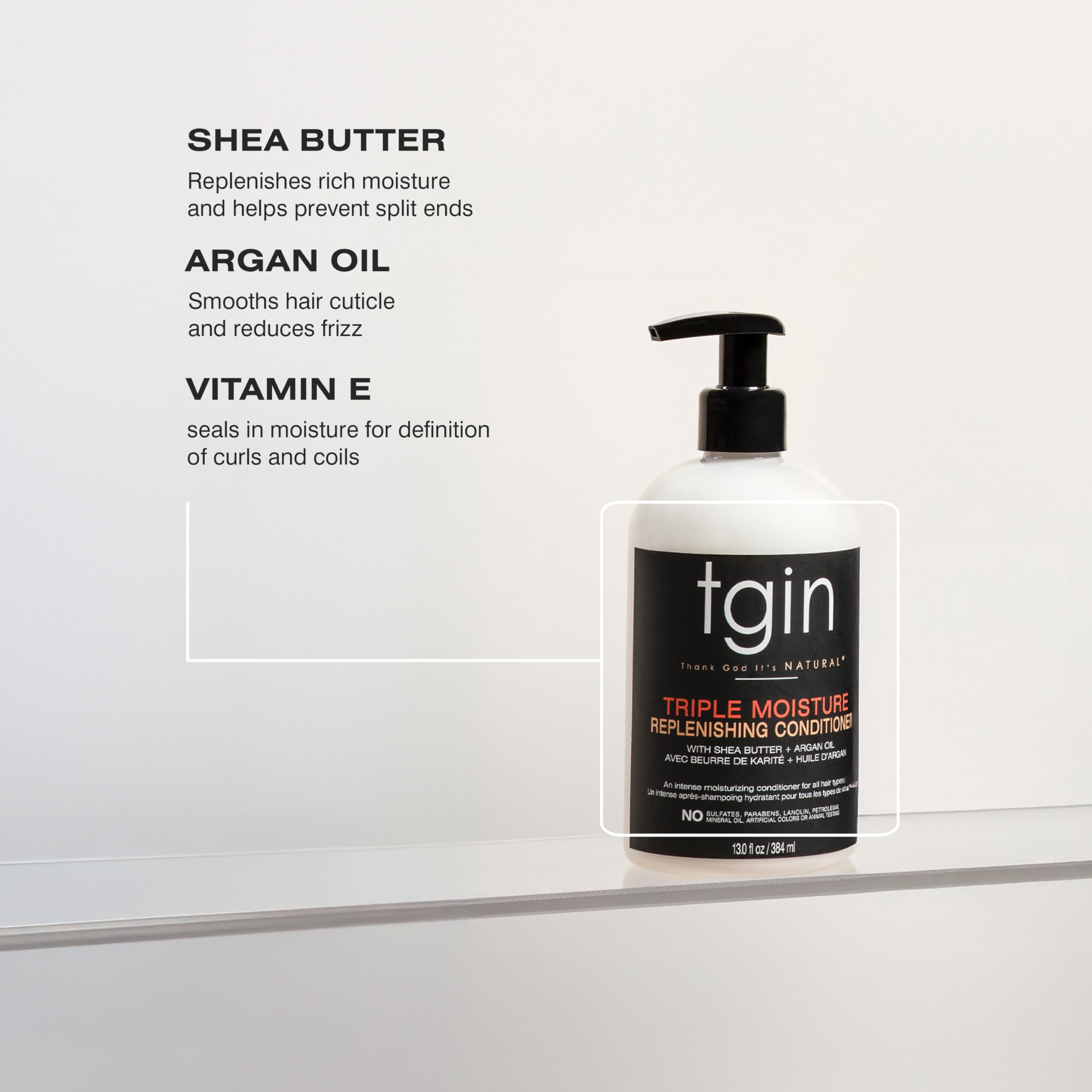 tgin triple moisture conditioner lifestyle shot featuring hydrated hair after styling