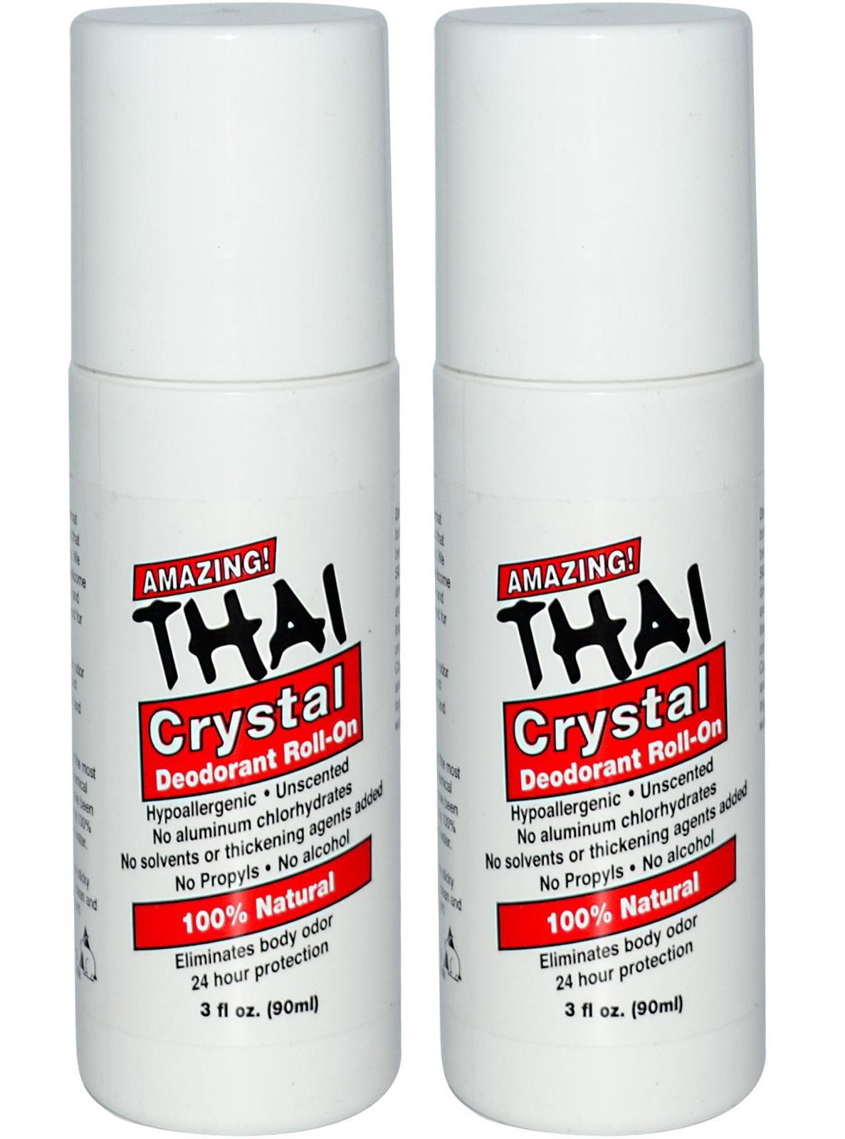 Thai Crystal Deodorant Stone roll-on, unscented for all-day odor control.