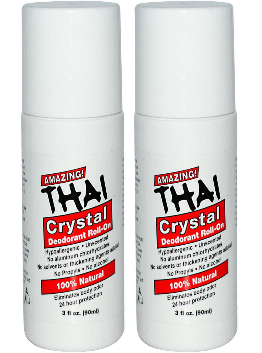 Thai Crystal Deodorant Stone roll-on, unscented for all-day odor control.