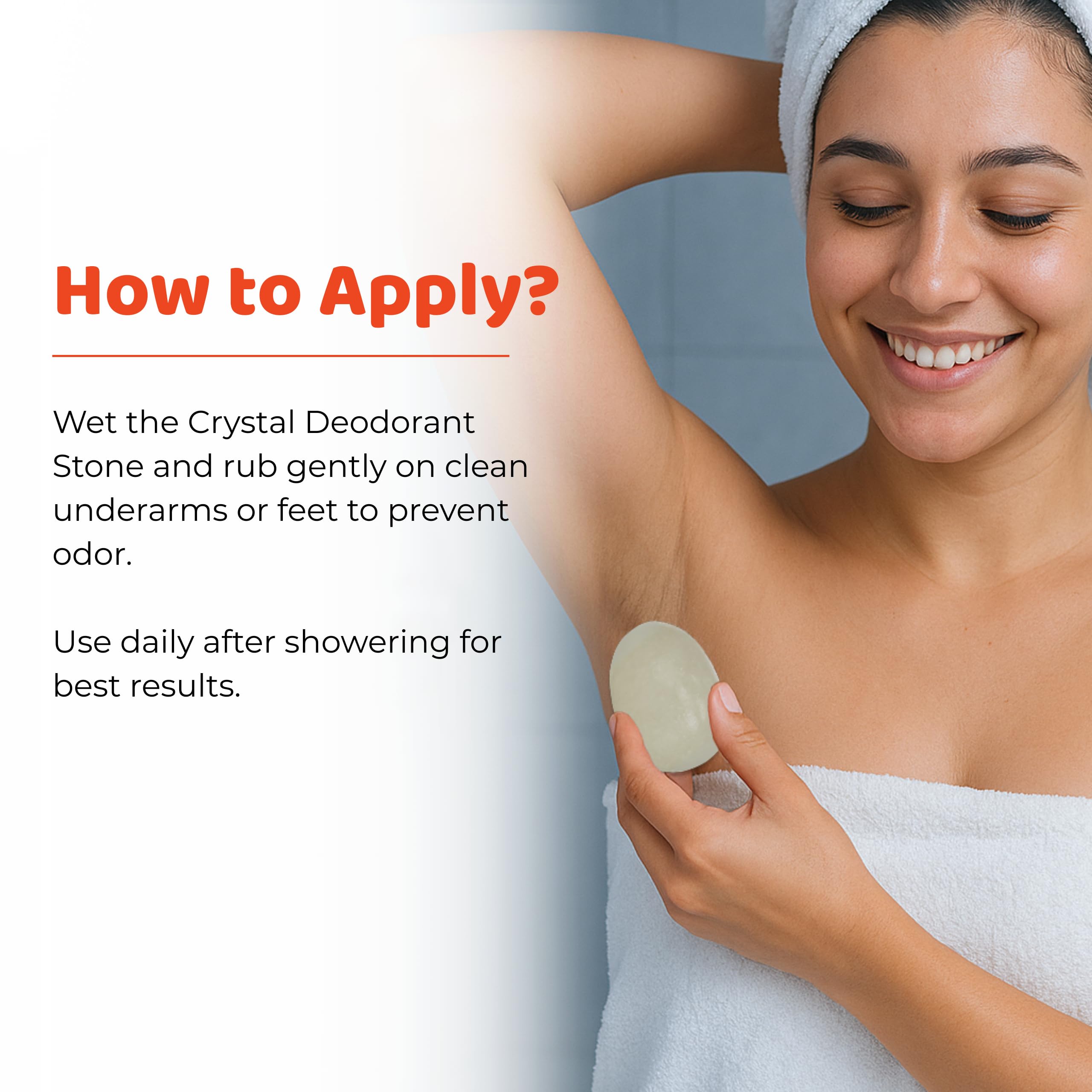 Thai Deodorant Stone application scene shows gentle underarm use.