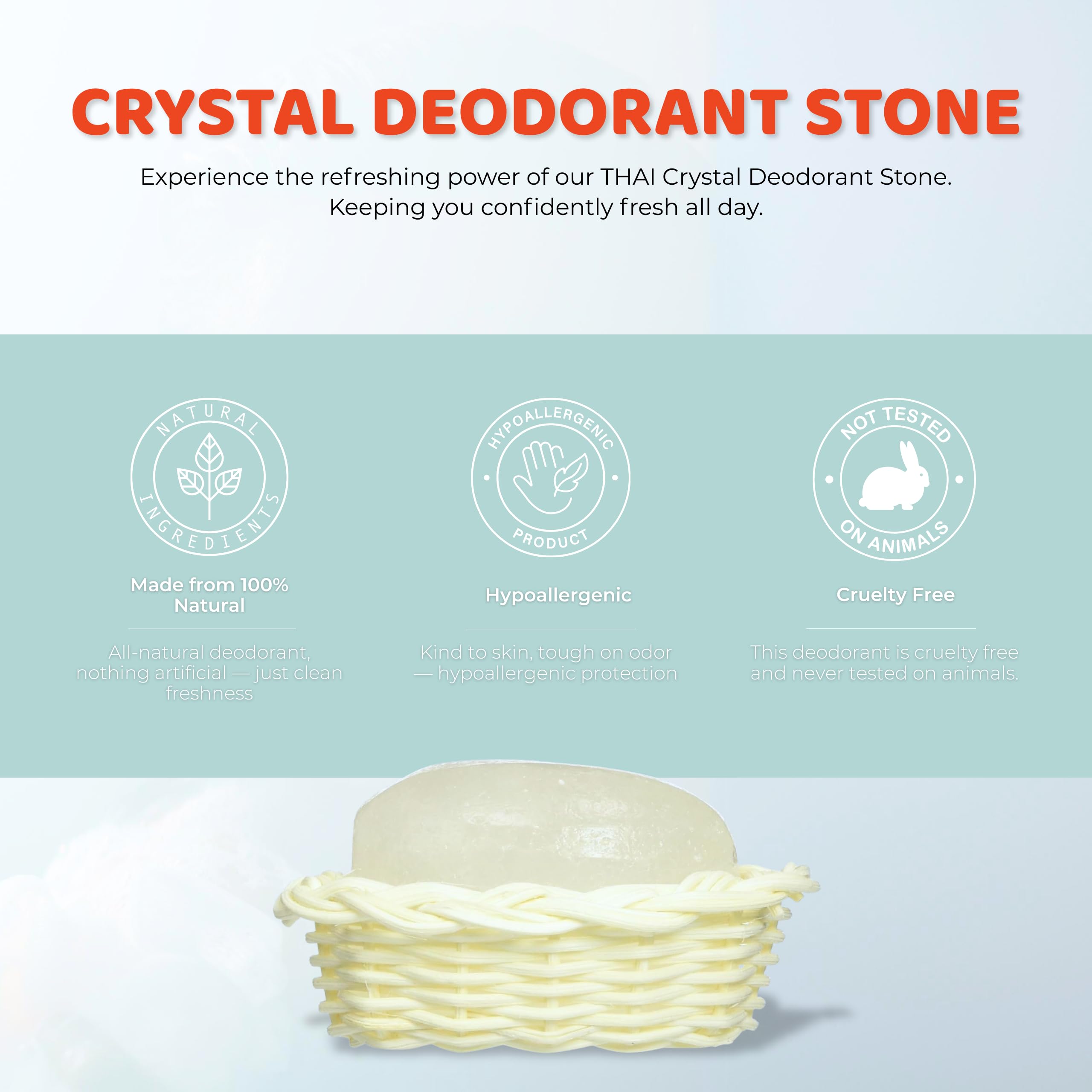 Thai Deodorant Stone close-up crystal highlights pure mineral salt.