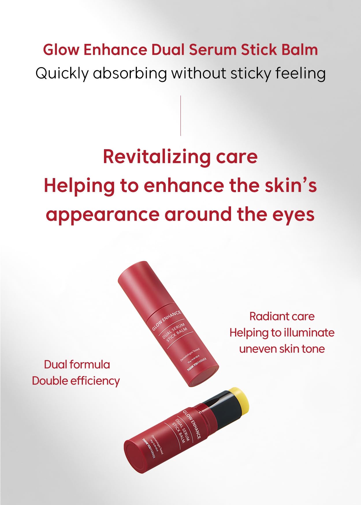 THANKYOU FARMER Glow Enhance Dual Serum Stick Balm enhances everyday brightness on busy days.