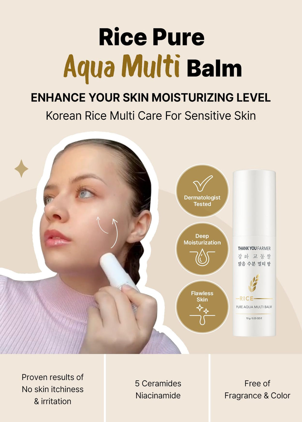 THANKYOU FARMER balm-application on skin provides refreshing moisture