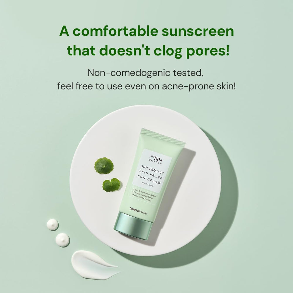 THANKYOU FARMER Sun Project Relief centella asiatica extract on label for soothing skin.