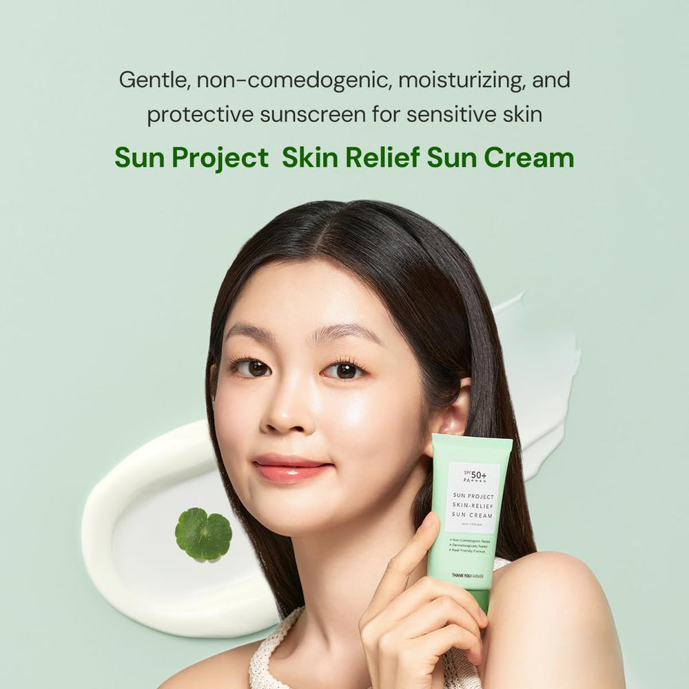 THANKYOU FARMER Sun Project Relief cream close-up showing smooth texture and non-greasy finish.