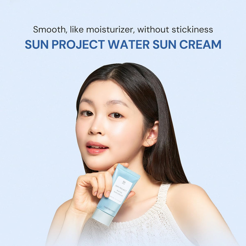 THANKYOU FARMER Sun Project Water Sun Cream applied to arm, no white cast.