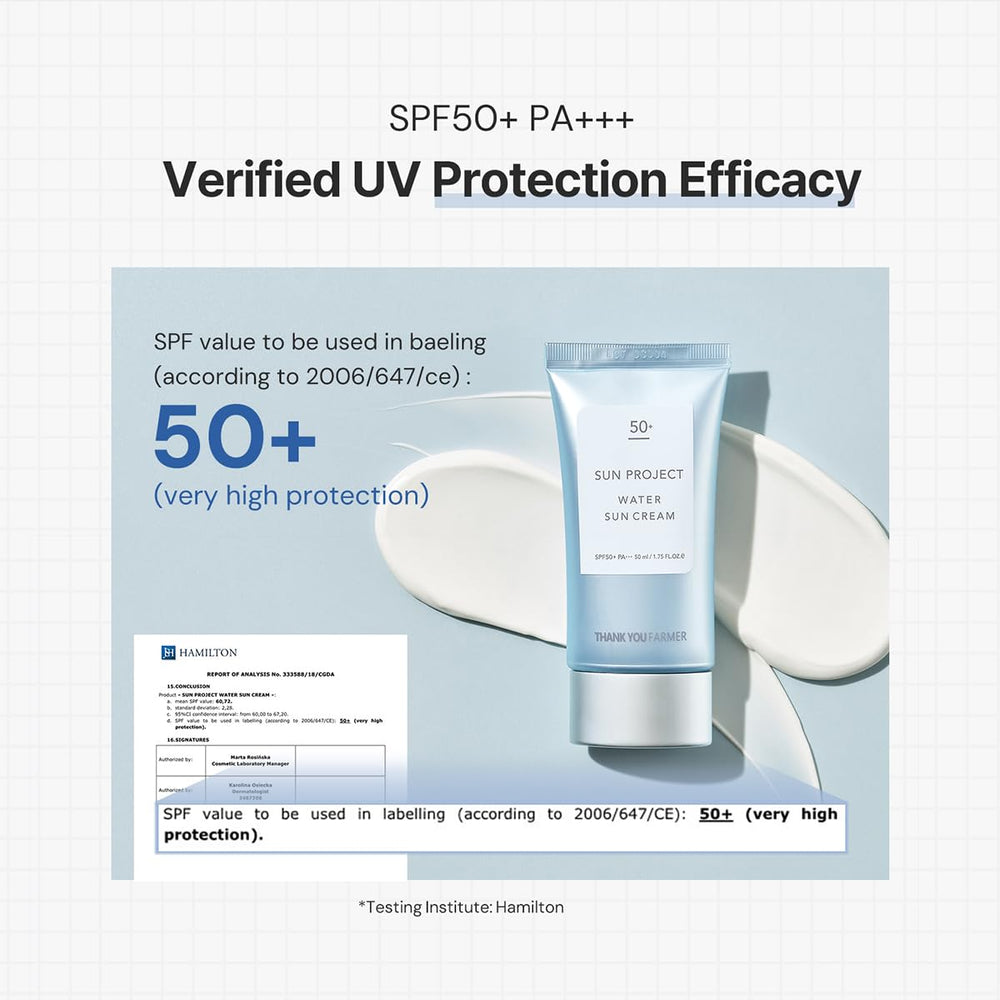 THANKYOU FARMER Sun Project Water Sun Cream offers broad protection throughout day.