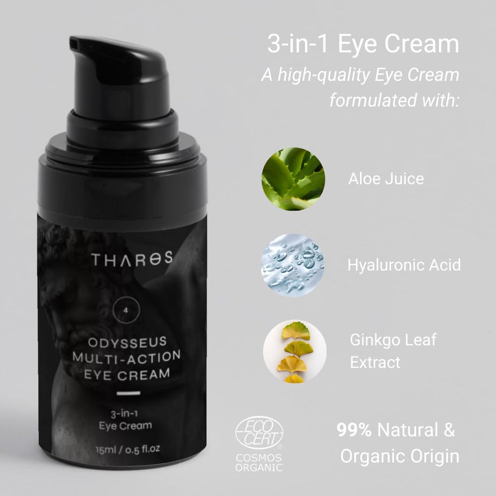 THAROS eye cream swatch demonstrates hydration on the skin.