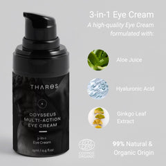 THAROS eye cream swatch demonstrates hydration on the skin.