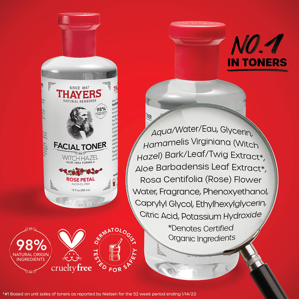 THAYERS Packaging label with dermatologist-tested badge.
