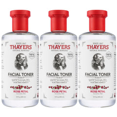 THAYERS Rose Petal Toner bottle with rose petals, soothing hydration for all skin types.