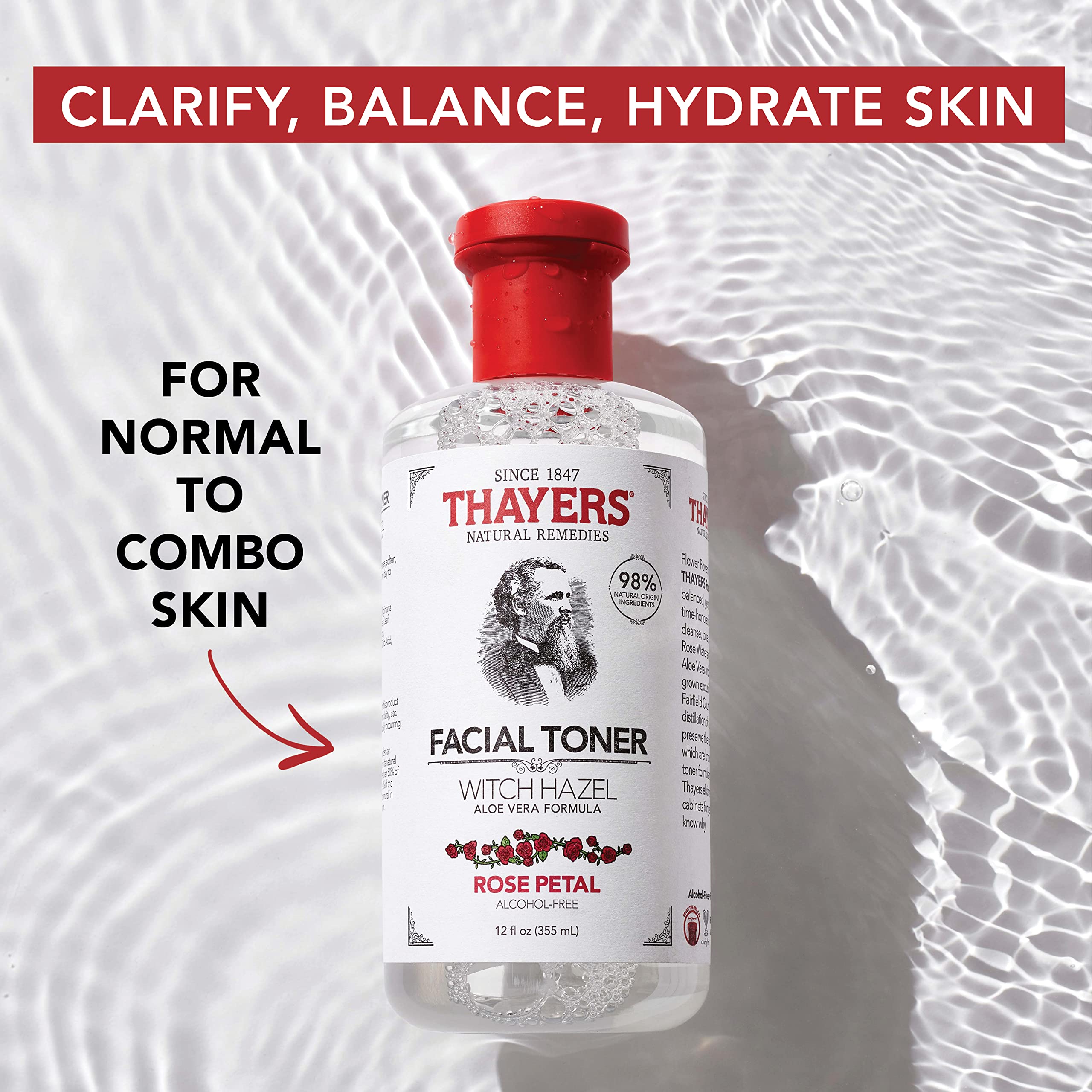 THAYERS Toner applying on skin using fingertips, tightens pores gently.