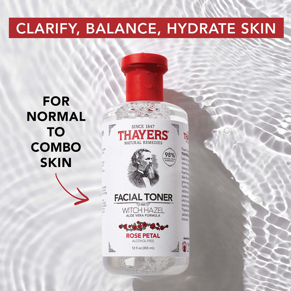 THAYERS Toner applying on skin using fingertips, tightens pores gently.