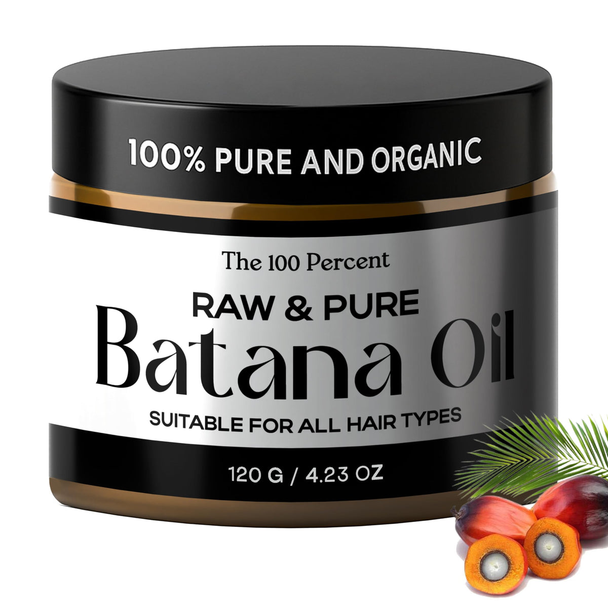 The 100 Percent Batana Oil bottle pour, highlighting purity for daily hair care.