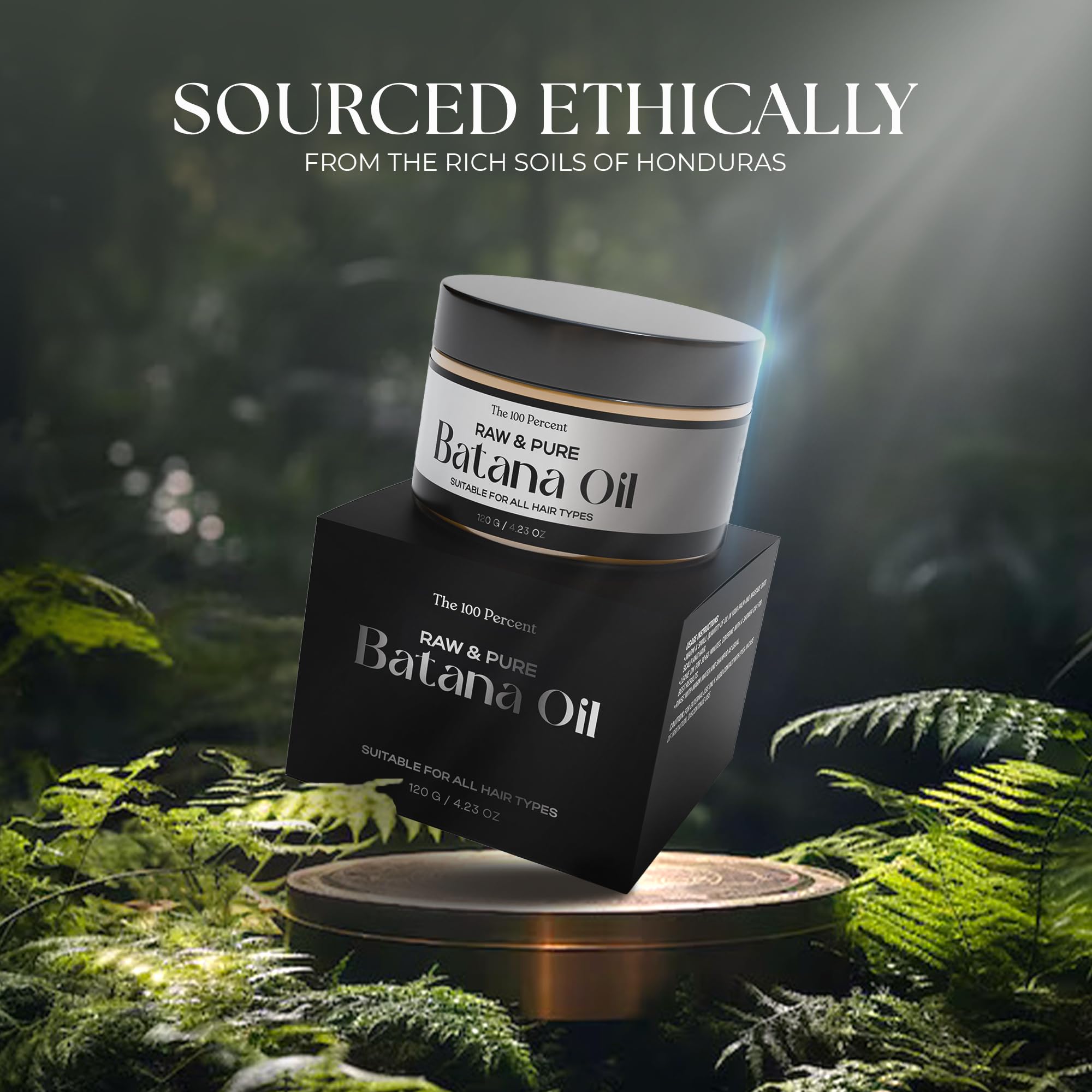 The 100 Percent Batana Oil label Honduras highlights authentic organic sourcing.