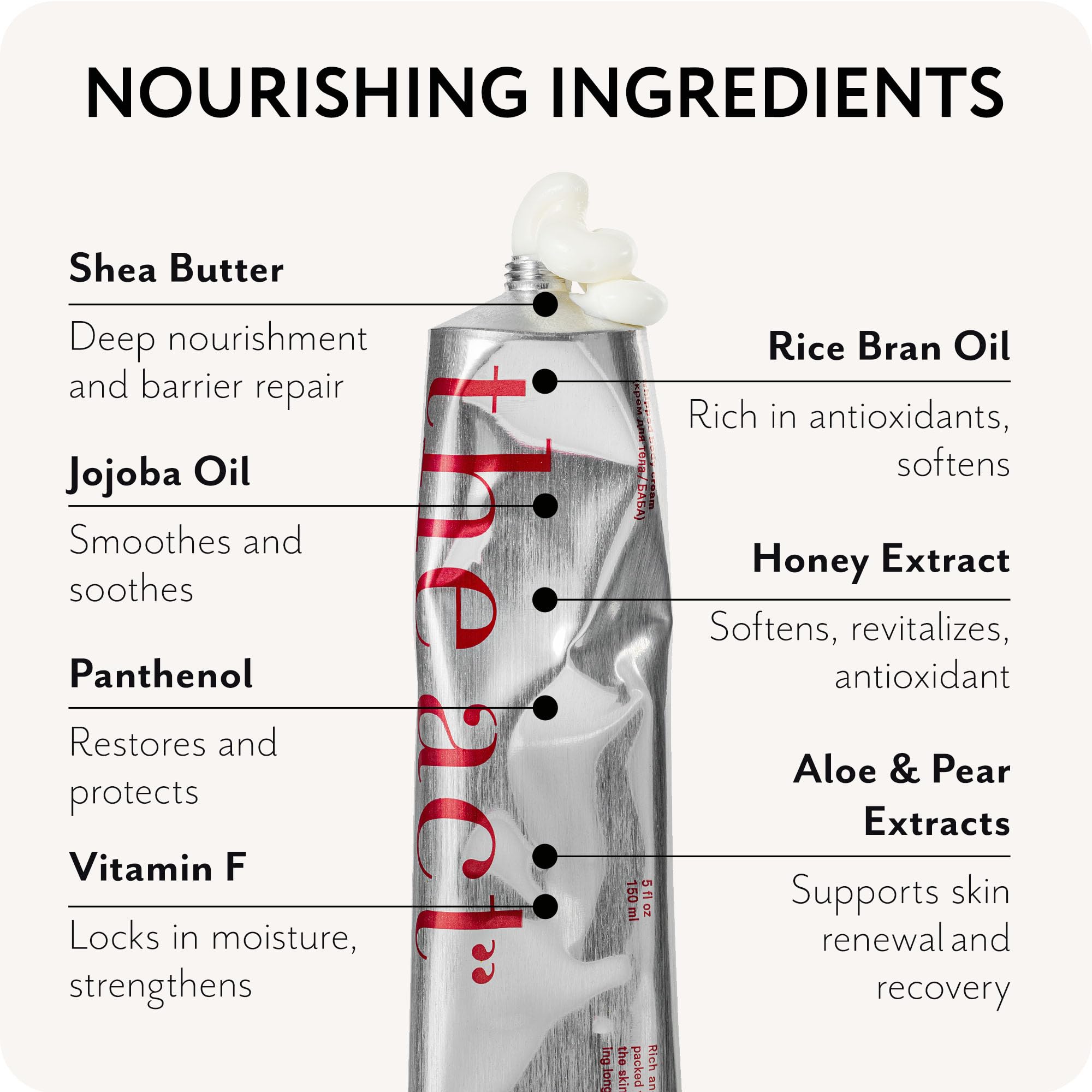 The Act BABA honey rose aroma surrounds the skin for a comforting scent.