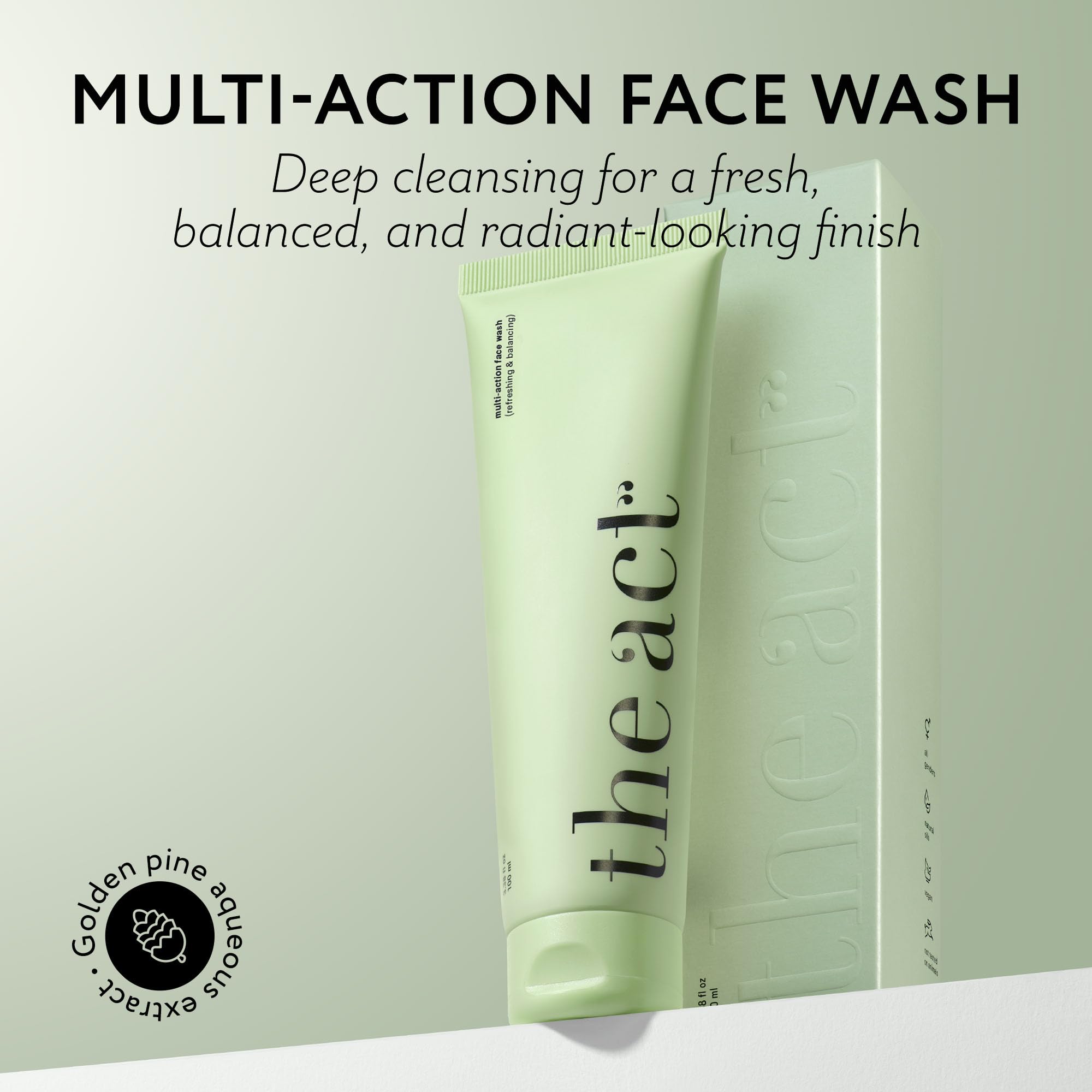 The Act foaming texture close-up shows light, gentle cleansing