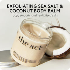 The Act coconut shavings close-up highlights natural texture and gentle exfoliation