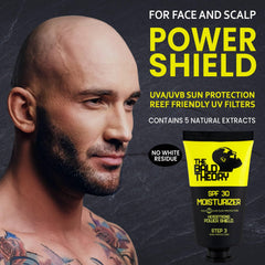 The Bald Theory SPF30 Scalp Moisturizer Shield cream application demonstrating smooth absorption on the scalp