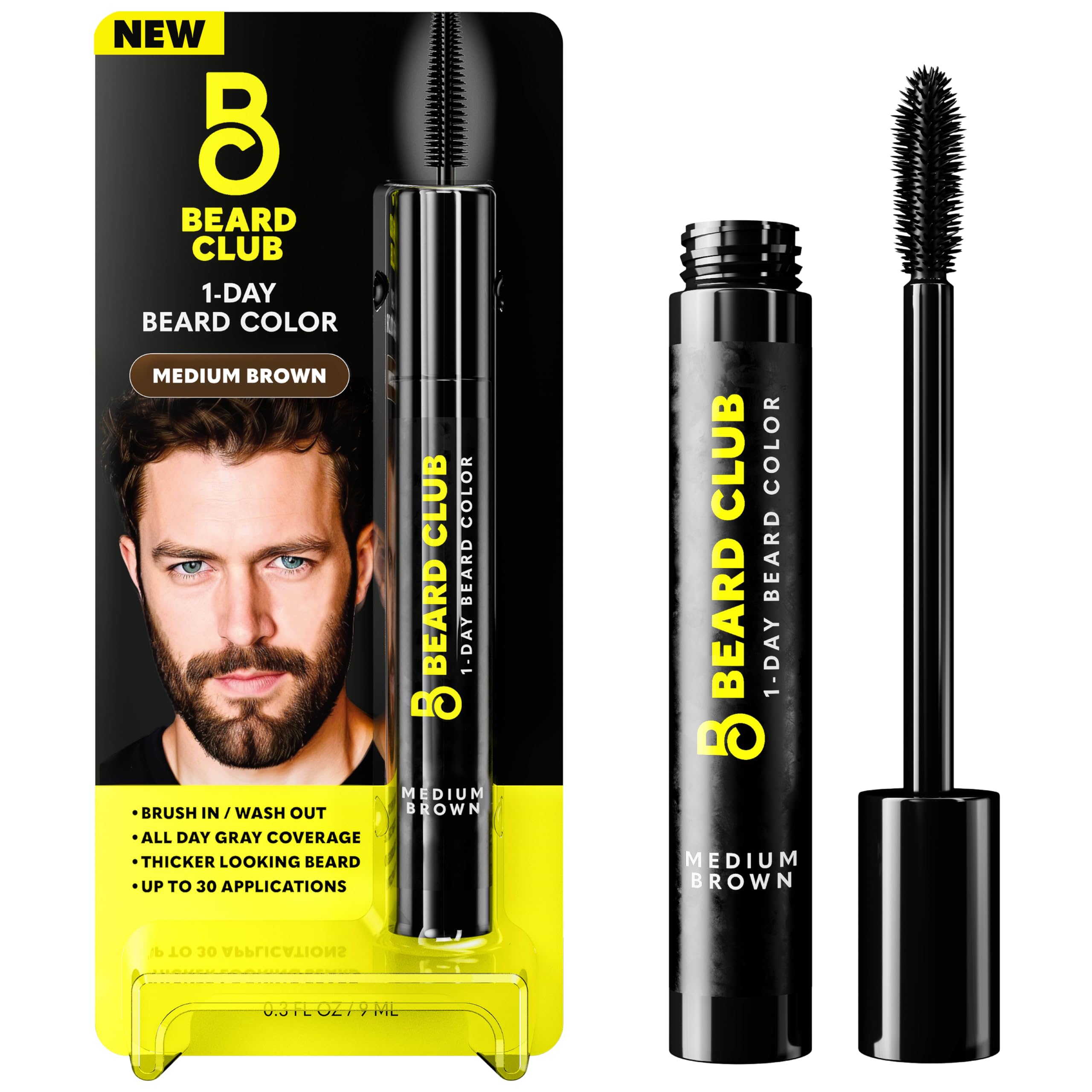 The Beard Club 1 Day Dye brush applies color on beard for quick touch-ups