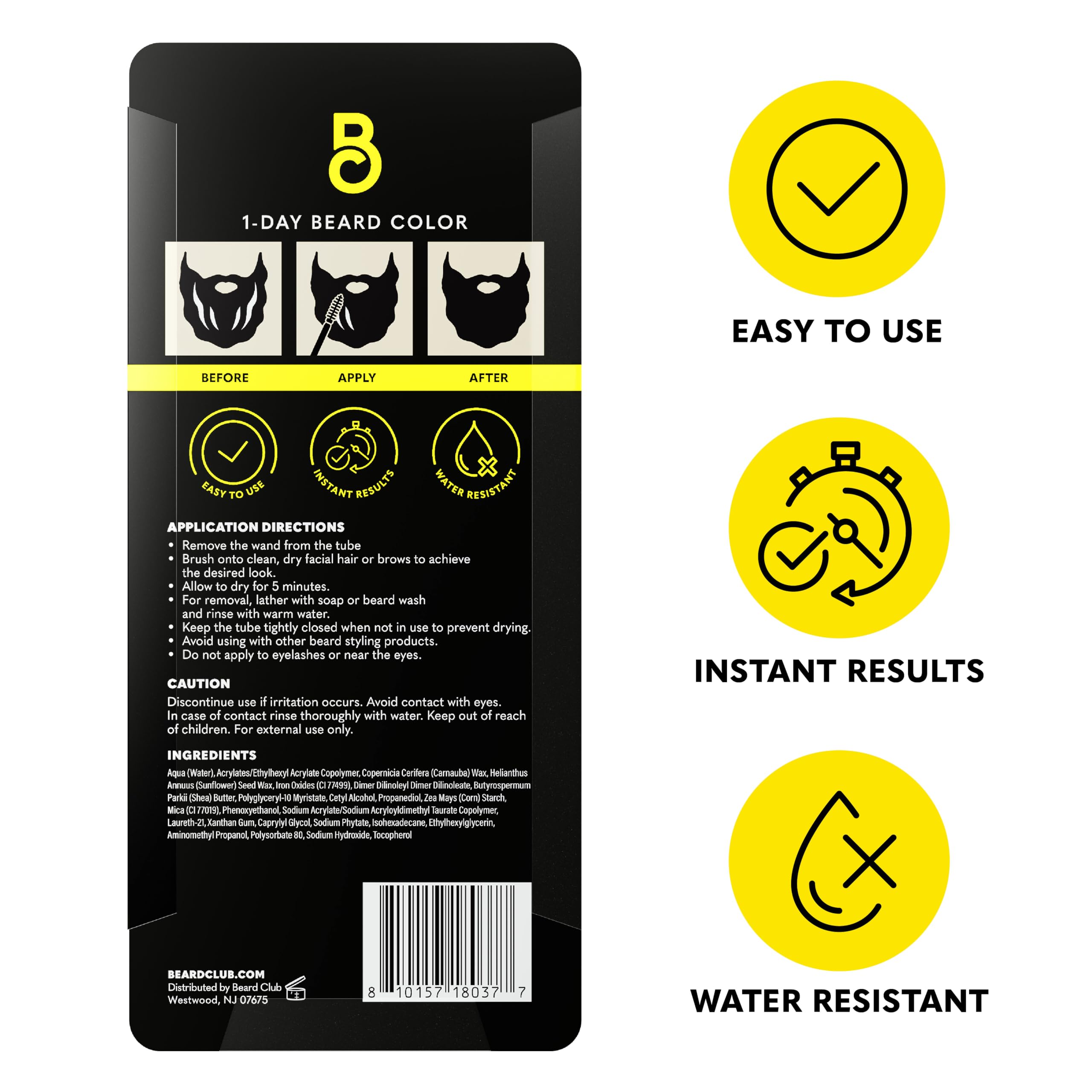 The Beard Club 1 Day Dye compact 0.3oz bottle for long-lasting use.